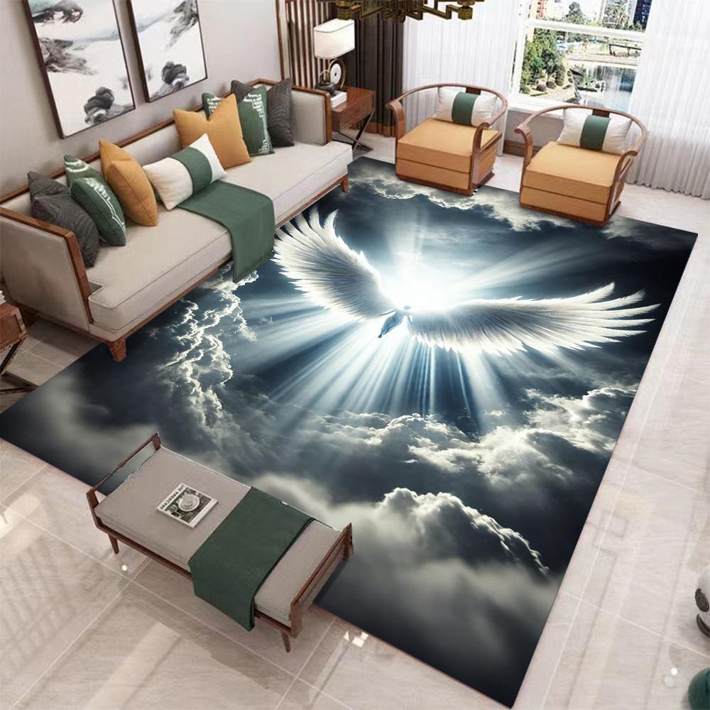 Heavenly Angels Carpet Mat Divine Light Celestial Earth Living Room Rug with Ethereal Clouds Design Home Decoration Bedroom