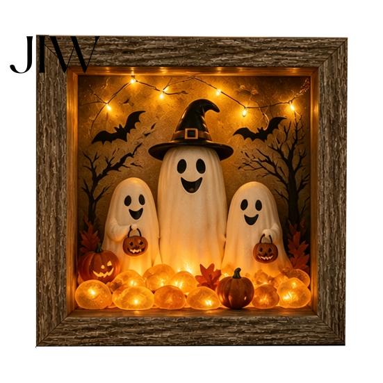 Decorative Seasonal Lights Halloween Lighted Frame Ornaments, Light Up Shadow Box, Warm Accents Atmosphere LED for Home Living Room Bedroom