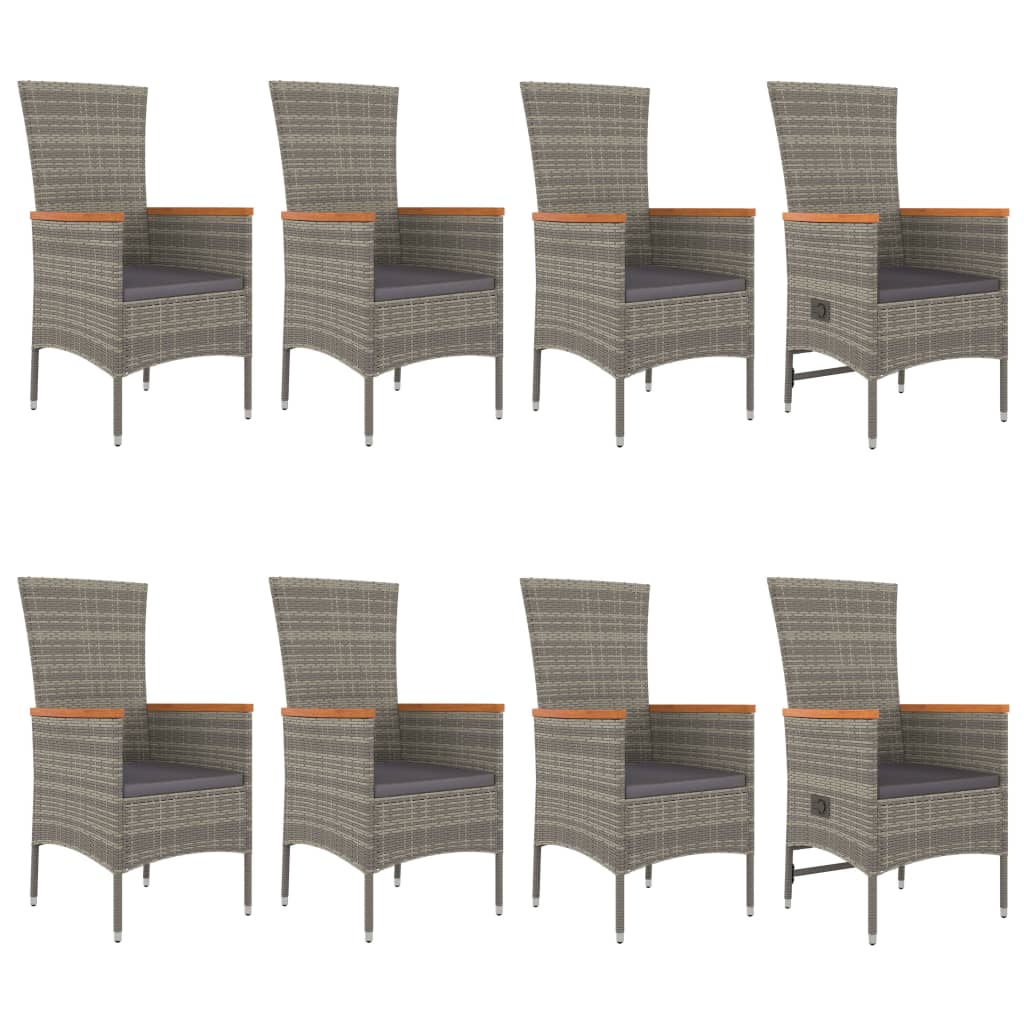 9 piece garden dining set with cushions gray poly rattan