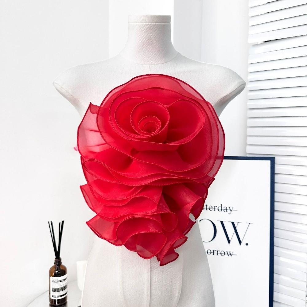 Fiori Petto 3D Stratificati Decorazione Abbigliamento Pieghettato Corsage Nuovo Fiore Rosa in Chiffon