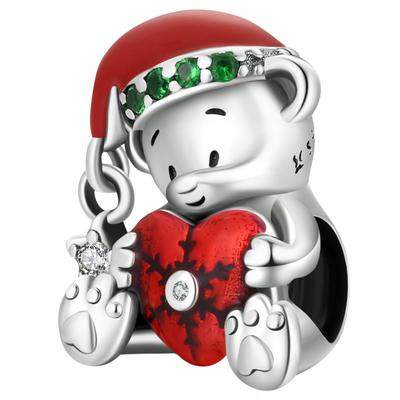 Charms 925 Teddy Bear Beads Bead Cubic Zirconia Christmas Gift Heart