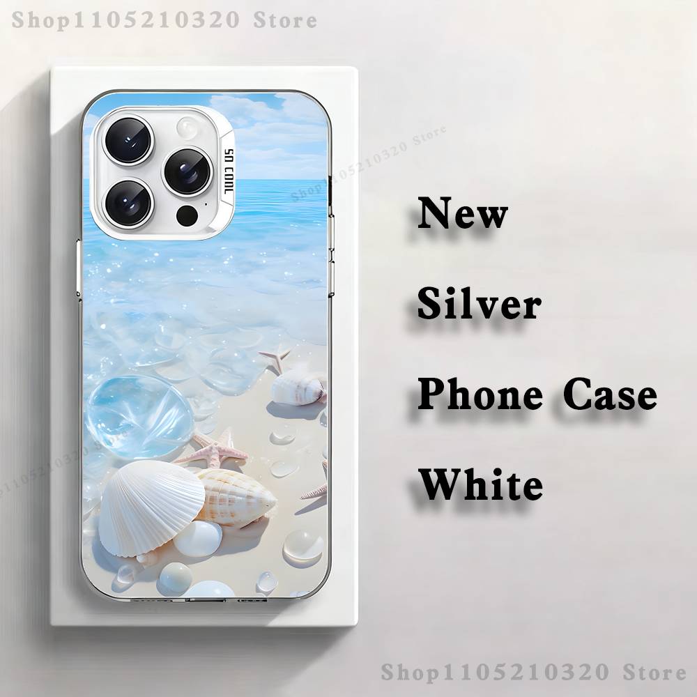 

starfish shells Phone Case For iPhone 17,16,15,14,13,12,11,Mini,Pro,E,MAX White Matte Silicone Whtie Cover iPhone14