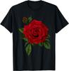 Rote Rose Blume Grafik T-Shirt Atmungsaktive Baumwolle Lässiges Print-T-Shirt für Herren Garten T-Shirts