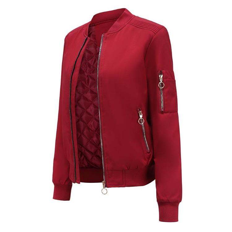 Bomber Jacket Women Thin Casual Zipper Long Sleeves Side Pockets Autumn Spring Outer Wear