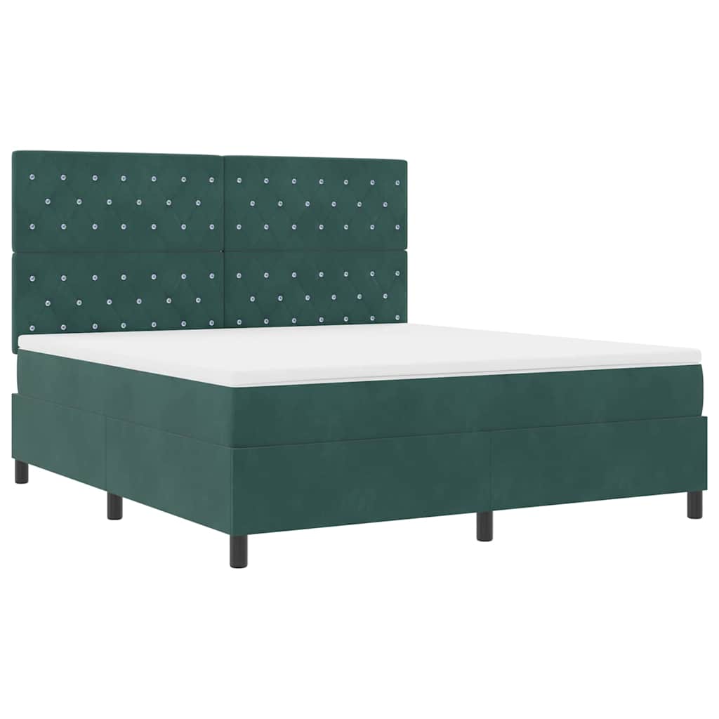 LED Box Spring Bed with Mattress Dark Green 180 X 200 Cm Velvet