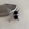 Vintage Punk Metal Black Rose Liquid Butterfly Opening Ring for Women Exaggerated Adjustable Animal Ring Aesthetic Jewelry