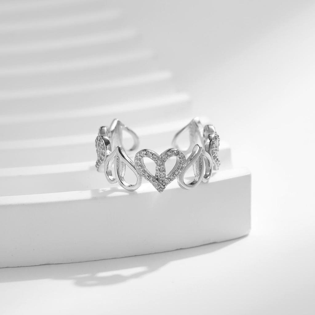 MODIAN 925 Sterling Silber Mode Herzen verstellbarer Ring klassisch schlichter edler Schmuck für Frauen Jahrestag Geschenk zum Valentinstag