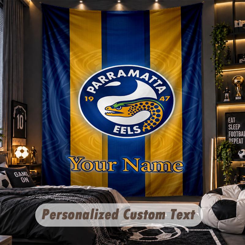 TapestryParramatta Eels Custom Name Text Personalized Wall Hanging Tapestry Home Wall Decor