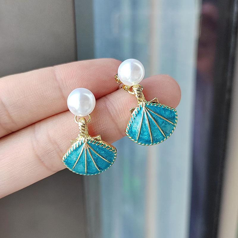 Enamel Shell Simulation Pearl Earrings Seashell Statement Eardrop Dangle Women Summer Earrings Jewelry Girls Gifts