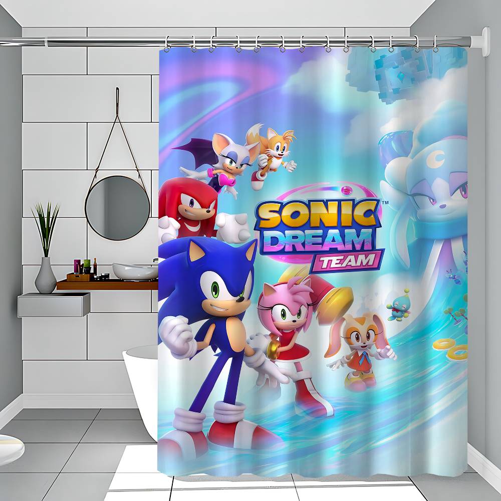 S-Sonic Racing Crossworlds Game Shower Curtain Bath Curtain Print Fabric Waterproof Bathroom Curtains Hooks Bath Screen