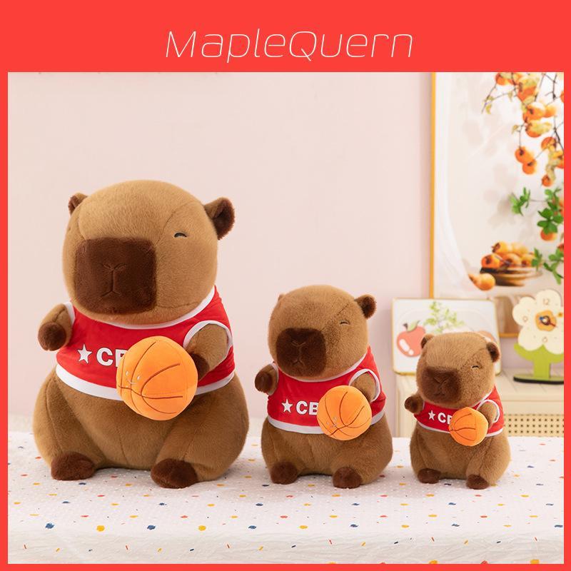 Peluche Capibara Carino con Pallone da Basket Corto Peluche Riempimento in Cotone PP per Decorazione Camera dei Bambini Personaggi Speciali Inclusi