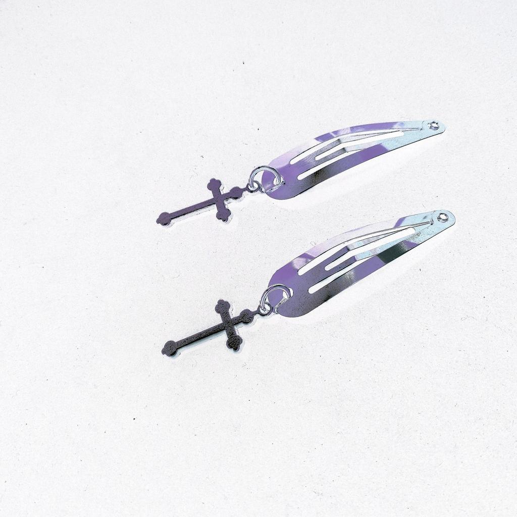 New Fashion Punk Hair Card Silver Metal Edge Clip Cherry Cross Love Flower Chain Hairpins One Word Clip Women's Headdress