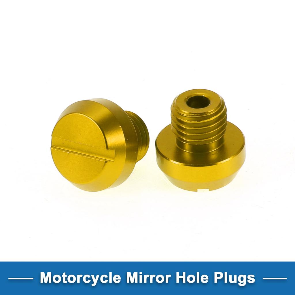 A ABSOPRO Motorcycle Mirror Hole Plug Right Hand M10x1.25 Motorcycle Rear View Mirror Screw Gold Tone 2pcs