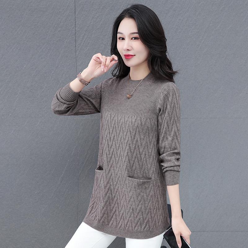 

Peckerwood Women s Medium-Length Sweater - Autumn/Winter 2025 Fashionable Knit Base Shirt for Middle-Aged Women L - 90-110 lbs