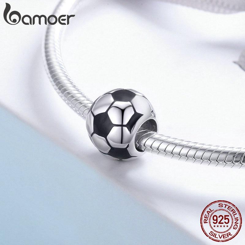 BAMOER Oryginalna 925 Sterling Silver Sport Football Love Ball Charm Koraliki fit Bransoletka damska
