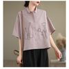 DIMANAF 2026 Women Plus Size New Summer Blouse Shirt Short Sleeve Embroidery Casual Loose Lady Tops Shirts Cotton