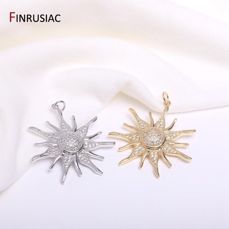 14K Gold Plated Round Sun Charms Brass Inlaid Zircon Sun Pendants For DIY Nacklace Making Jewelry Making Accessories