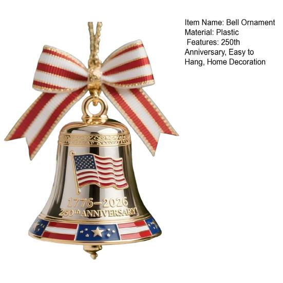 United States 250th Anniversary Bell Ornament Commemorative Patriotic Christmas Tree Hanging Bell Decoration Holiday Party Pendant