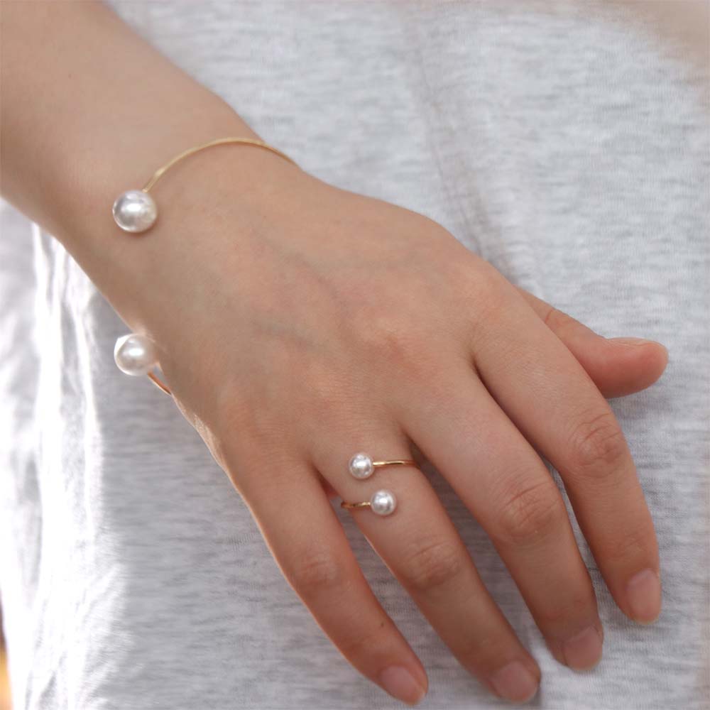 Vintage Style Imitation Pearl Earrings Ring Bangle Elegant Gold Color Jewelry Special Occasions