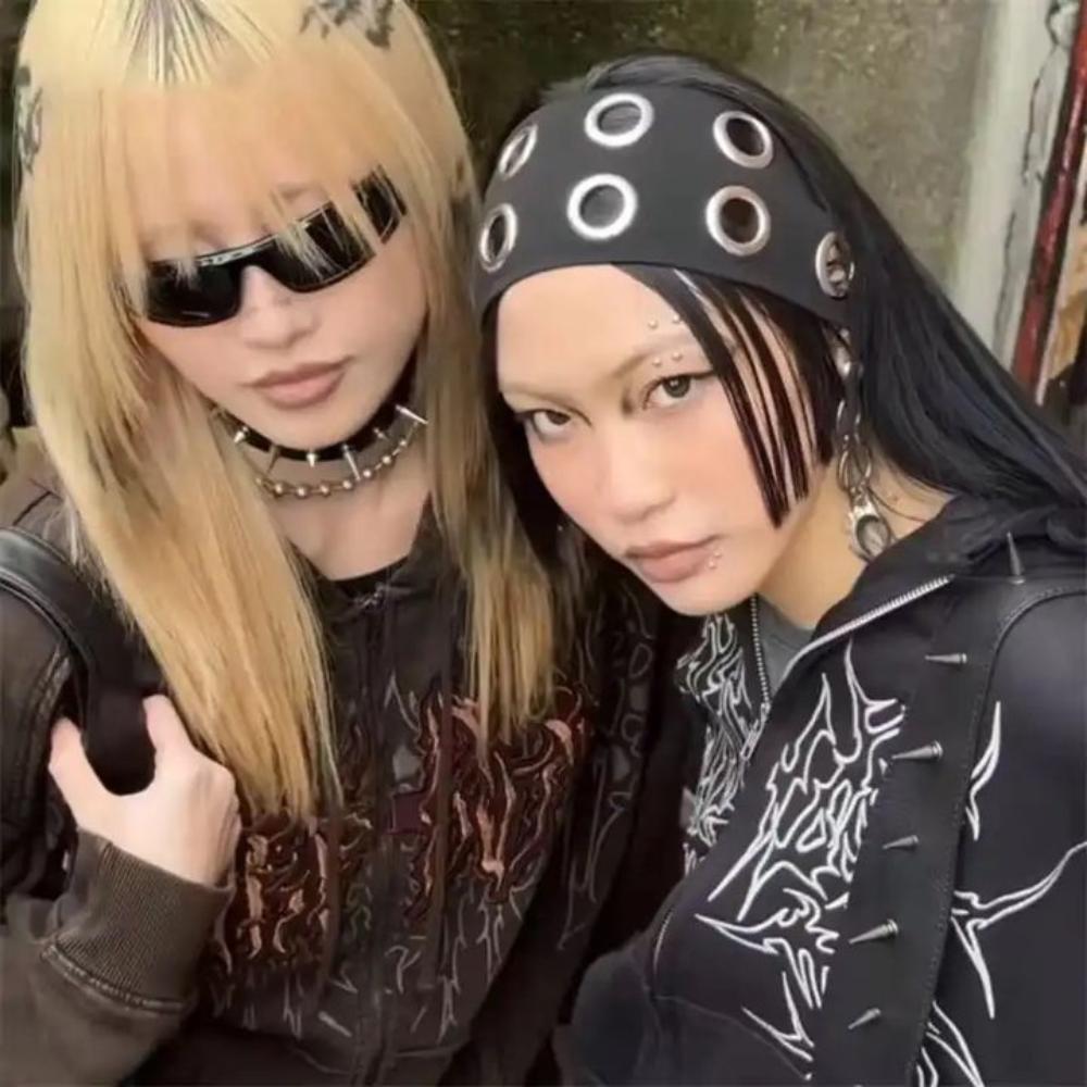 Steampunk Punk Kopftuch mit Ösen Metall Grunge Stil Stirnbänder Haarstyling-Accessoire