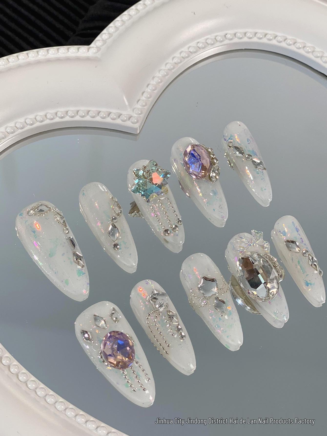 

2024 Handmade Removable Full Diamond Snowy Night Glass Nail Stickers