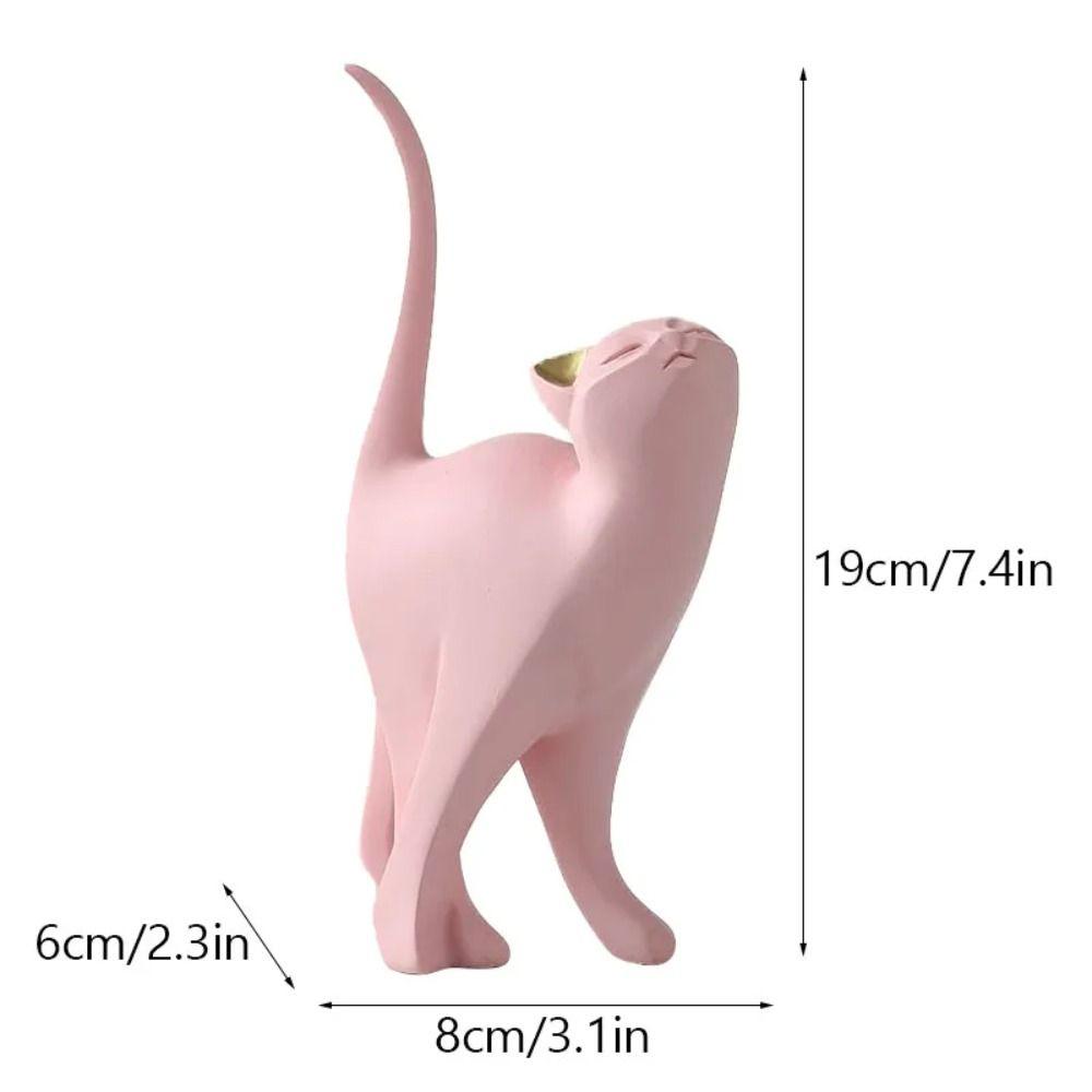 Modern Animal Figurine Artistic Cat Model Desktop Ornament Pink Cat Sculpture  Coffee Shop
