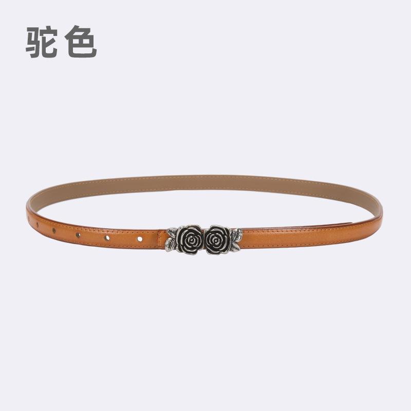 Belt Ladies Suit Jeans Decorative Belt Flower Camellia Button Head Leather Belt