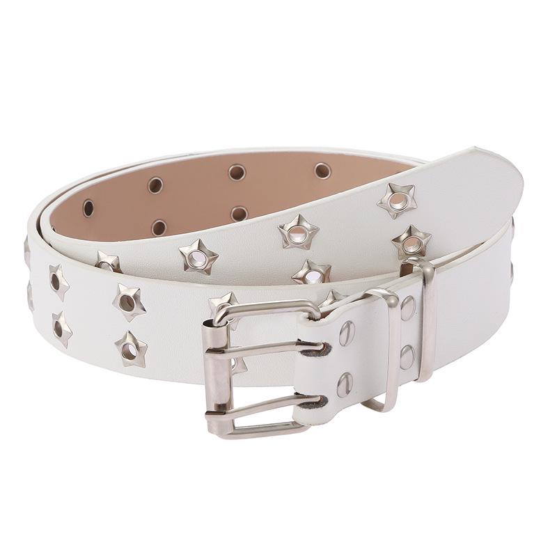 2025 Korean Style Double Row Punk Eyelet Women's Leather Belt with Star Cutout