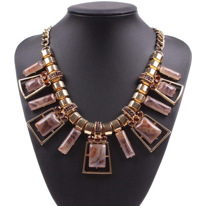 Mode Kristall Fyrkantig Harts Elegant Fest Kvinnor Guld Halsband För Damer