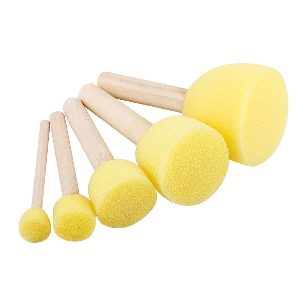 Sponge Brush Set Wooden Handle Round Kids Painting Tool Foam Brush for DIY Acrylic Watercolor Art