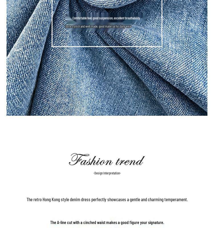 High-End Blue Retro Denim Summer Dress for Women 2026: Slimming Waist-Cinched, Temperament Fashion, Long Commute Style