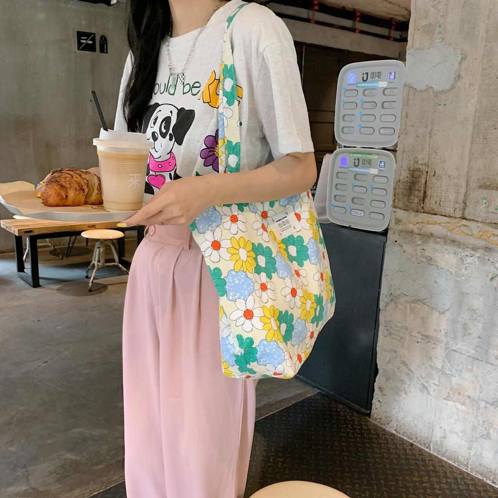Retro Floral Women's Canvas Shoulder Bag High Capacity Girls Student Book Tote Handbag Cute Flower Female Reusable Shopping Bags