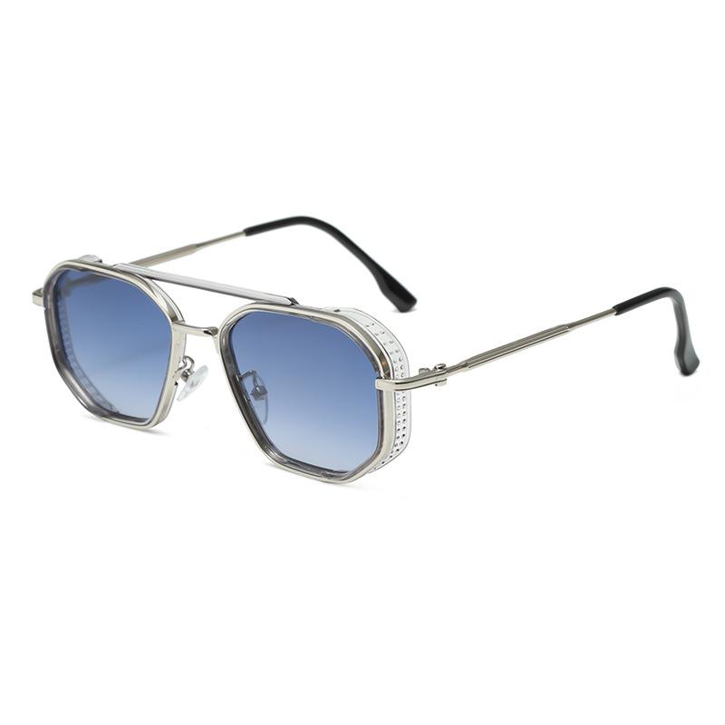 Double beam metal punk sunglasses men's, women's retro ins style European and American ink polygon personalized glasses
