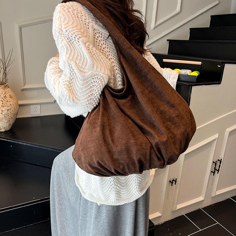 New Suede Tote Bag Women's Retro Matte Shoulder Bag High-end Large-capacity Commuting Versatile Shopper Handbags
