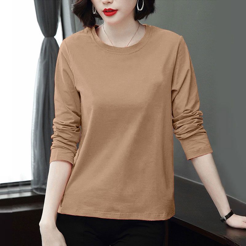 

Cotton Long-sleeved T-shirt for Ladies in Autumn and Winter, A Large-sized, Chubby Girl Middle-aged Base Layer Top M