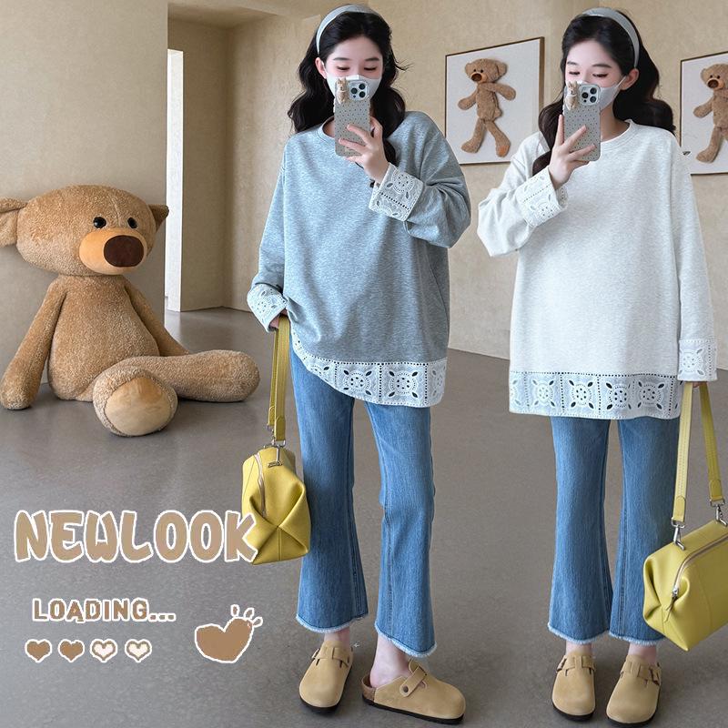 

In-Stock Maternity Long Sleeve Lace Splice Korean-Style T-Shirt, Versatile Base Layer for All Seasons XL [59-63 kg] белый