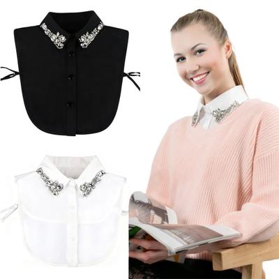 Women Rhinestone Fake Collar Detachable Chiffon Dickey False Collar with Adjustable Straps Half-Length Fake Shirts Collar for Festive Party Dating