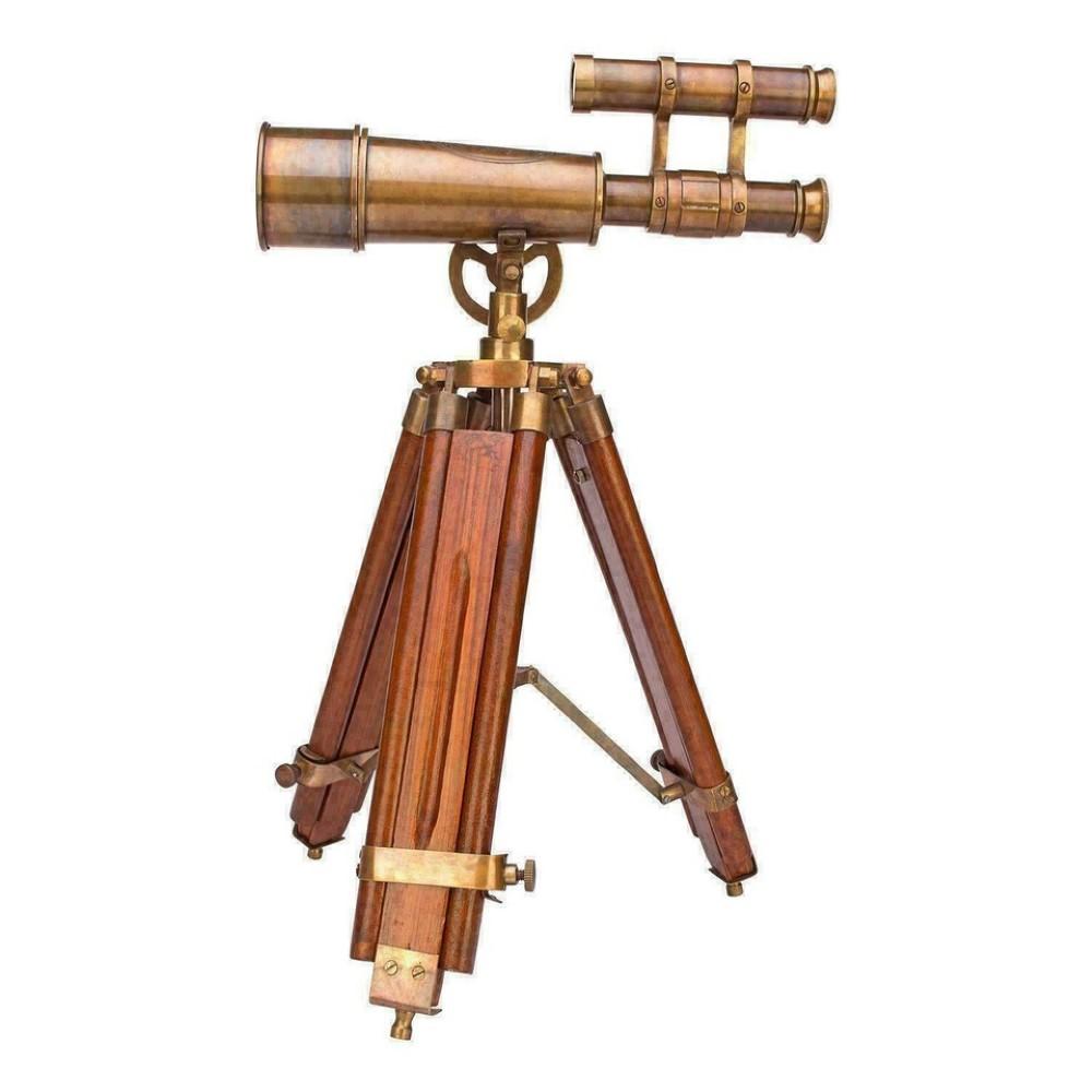 Brass Telescope With Wooden Tripod Stand Maritime Nautical Vintage Desk Décor