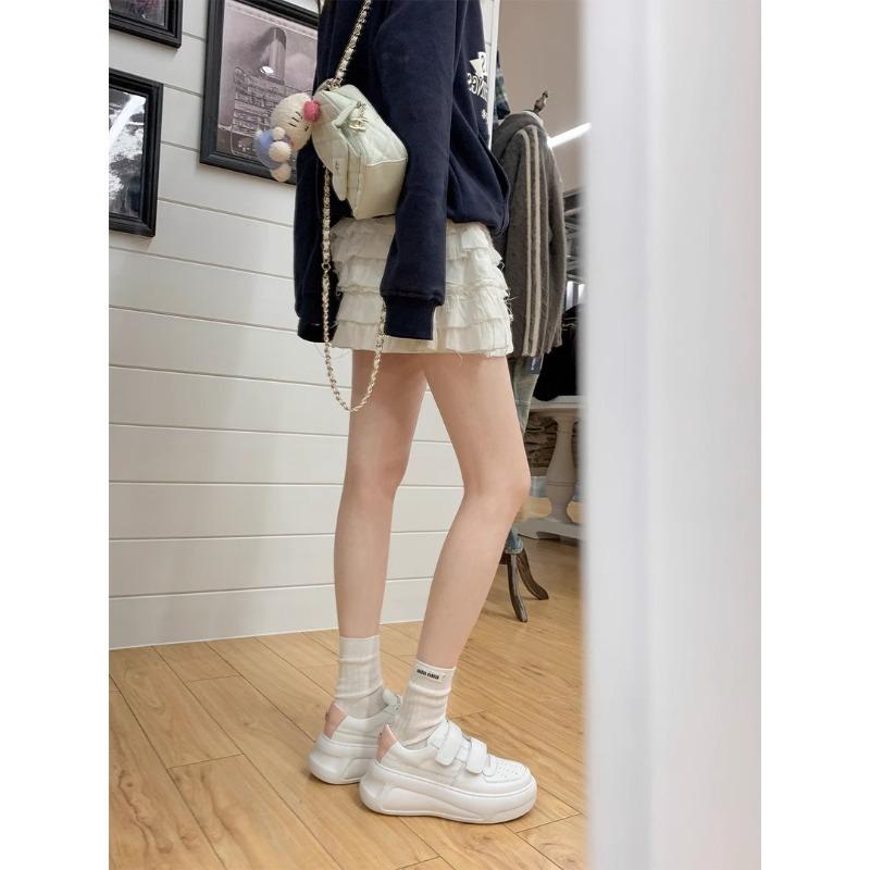 Height increase small leather new round head Velcro thick sole height increase casual shoes board shoes women white shoes women