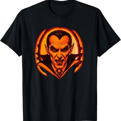 Count Dracula Portrait Lit Jack O Lantern Halloween Pumpkin T-Shirt
