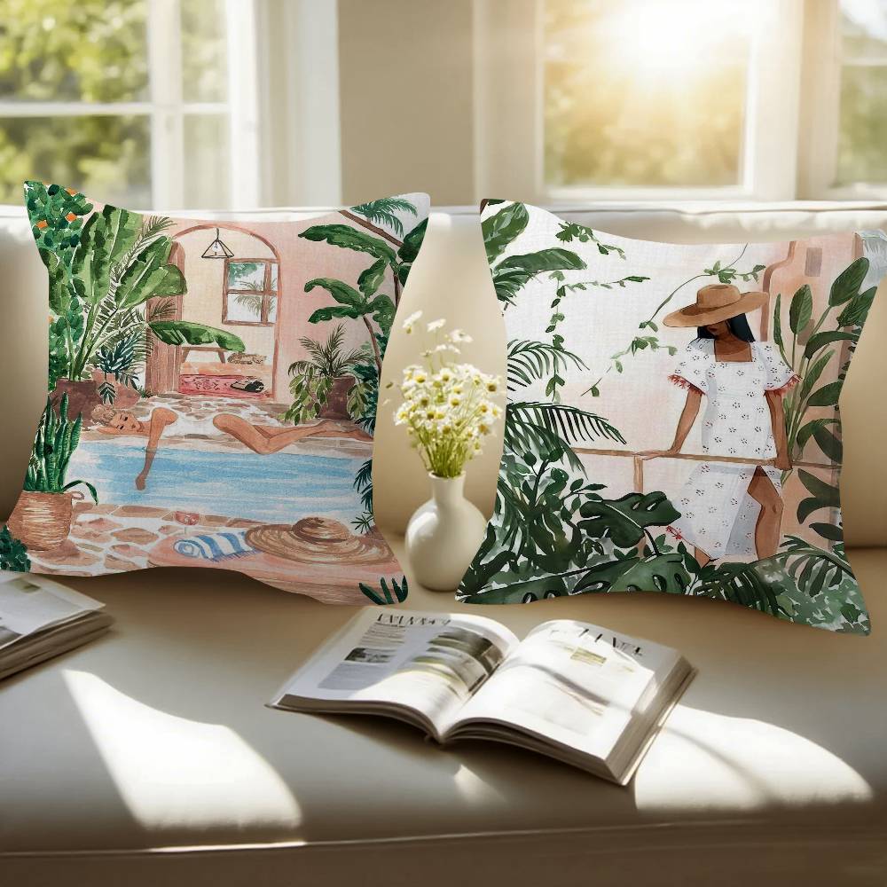 Nordic Beach Holiday Girl Pillow Gift Home Office Decoration Bedroom Sofa Car Cushion Cover Case 45x45