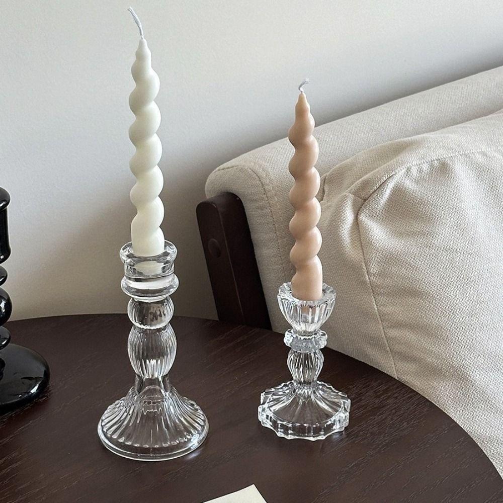 Vintage Glass Candle Holder Romantic Simple Candles Stand Exquisite Roman Column Candlestick  Party