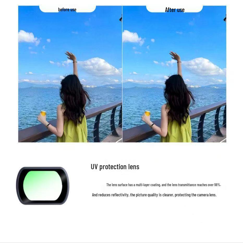 DJI Pocket 3 Filter Set: Wide-Angle, UV, Black Soft, ND Dimming, Light Transmission, and Brightness Adjustable Filters.