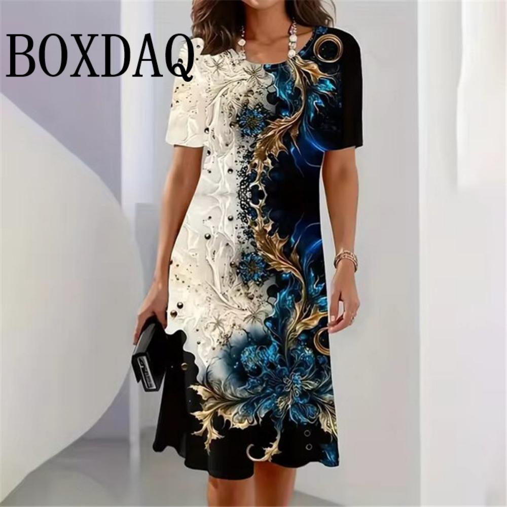 

3D Butterfly Print Dress For Summer Women Party O-Neck Short Sleeve Dress Sundress Casual Elegant Ladies Loose Mini Dresses XL
