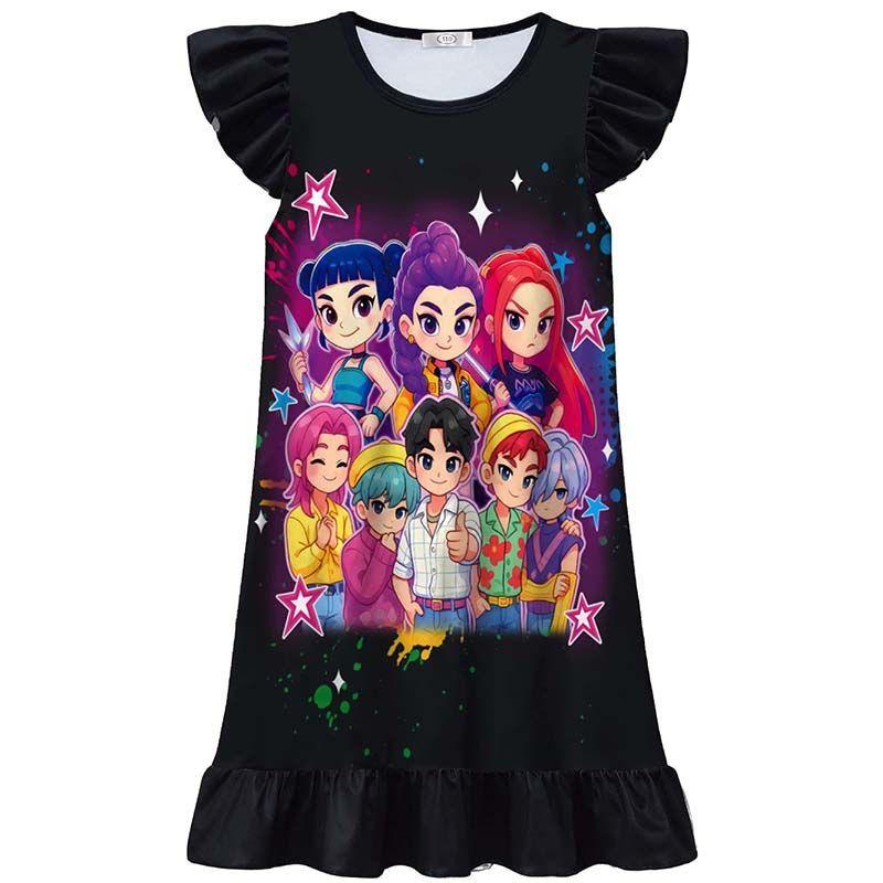 

Детская K-POP группа «Охота на ведьм» Тонкое платье для сна с коротким рукавом Летнее платье для сна для девочек 150 чёрный