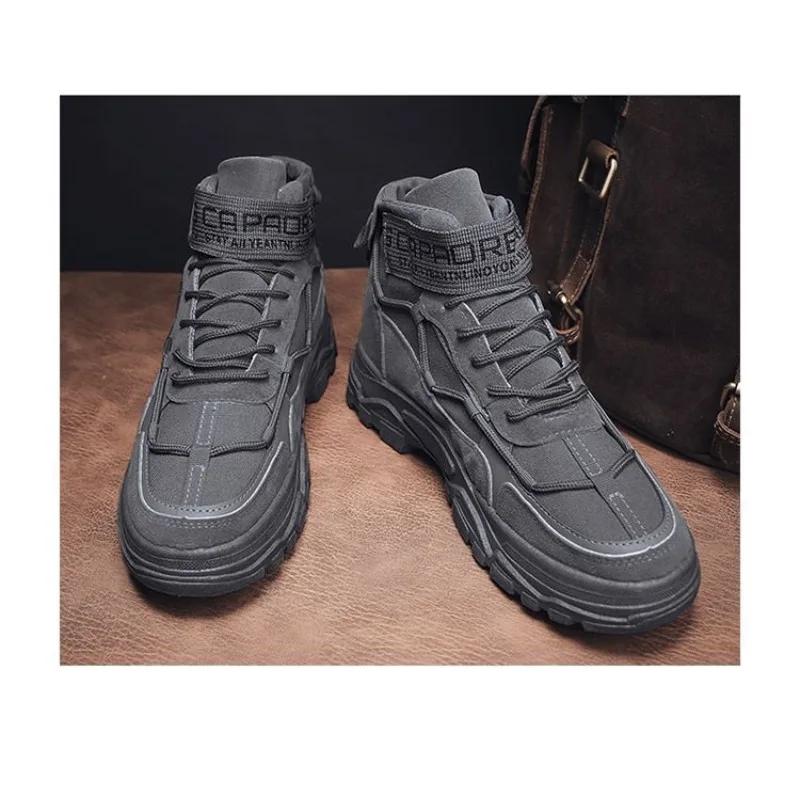 Men's Boots 2025 New Winter Velvet Warm Cotton Boots Fashionable Retro High Top Workwear Shoes Thick Soled Casual Shoes