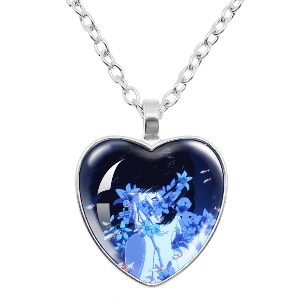 Perfect Blue Anime Movie Cartoon Glass Heart-Shape Pendant Necklace Cass Heart Shape Pendant Necklace Jewelry Charm Collect Gift