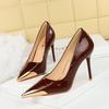 Shallow Heeled High Heels for Women, Pointed Iron Toe Decorative Super High Heels, Patent Leather Single Shoes