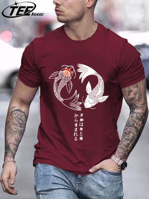 Two Koi Fish Swimming In WatertShirts Men Cotton Casual T Shirt Breathable Crewneck Short Sleeve Unisex Summer Fashion Clothing