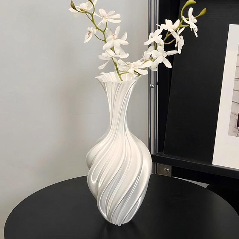 White Imitation Ceramic Vase Modern Simple Plastic Vase INS Flower Arrangement Ornaments Artistic Aesthetic Home Decoration
